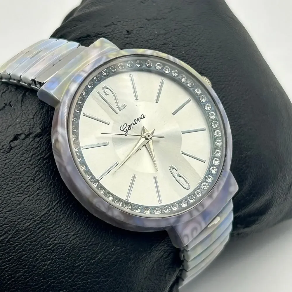 Geneva Pastel Iridescent Watch with Crystal-accented Bezel Working New Battery